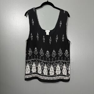 Nicola Women's Black & White Batik Print Sleeveless Top - 3X - Accordion Pleat